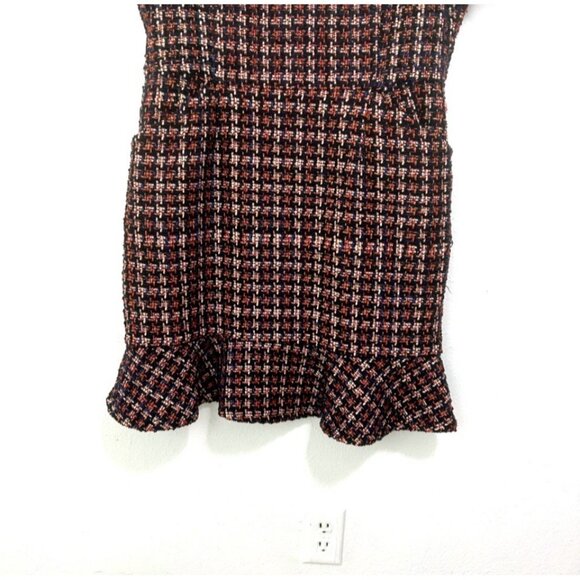 Pleione Red Blue Ruffle Tweed Short Sleeve Dress Size Sz L Price Preppy Academia - Picture 4 of 11